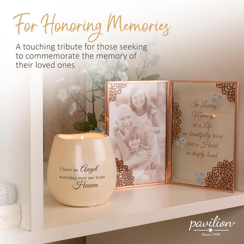 Pavilion Light Your Way Memorial Ceramic Vessel - 100% Soy Wax Candle with "I Have an Angel Watching Over Me From Heaven" Text, Decorative Soy Fil...