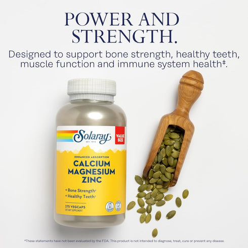 SOLARAY Calcium Magnesium Zinc Supplement - with Calcium 1000mg, Magnesium 500mg - Bone Health, Muscle Function, Heart Health and Immune Support -...