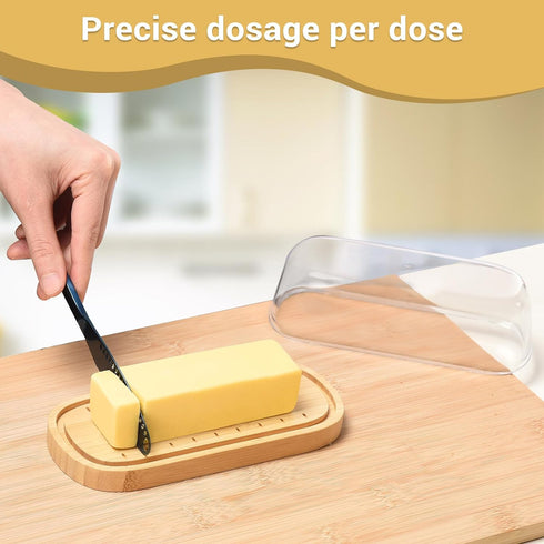 Butter Dish with Lid, Bamboo Butter Holder, Butter Container Holds for East/West Coast Butter, Dishwasher Safe...