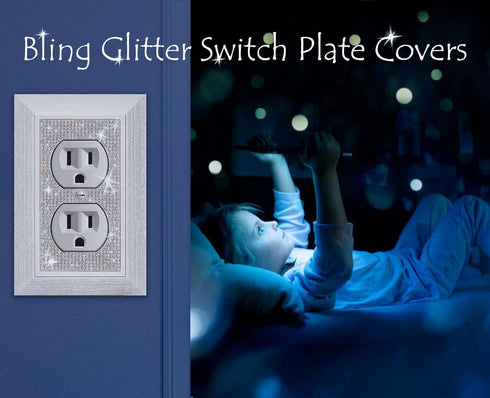 Bling Wall Plates for Electrical Outlets,2023 Glitter Cute Covers,Silver Rhinestones White Texture Electrical Outlet Covers Wall Plate Decorative ...