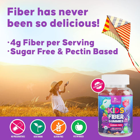 Kids Fiber Gummy Bears Supplement - Sugar Free Daily Prebiotic Fiber for Kids, Supports Regularity, Digestive Health & Immune Support - Nature's P...