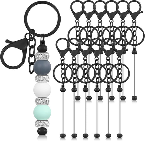12 Pcs Beadable Keychains Bars Bulk for Keychain Making Blank Beaded Metal Keychain for Craft Keychain DIY Gift(Black)...
