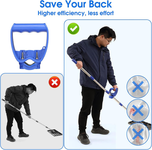 Back-Saving Tool Handle Attachment, Labor-Saving Tool Handle, Labor-Saving Ergonomic Shovel or Rake Handle, Add-on Universal Fitting Grip, Blue...