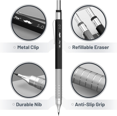 Mr. Pen- Metal Mechanical Pencil Set with Leads and Eraser Refills, 5 Sizes - 0.3, 0.5, 0.7, 0.9 and 2 Millimeters, Sketching/ Drafting Pencil...