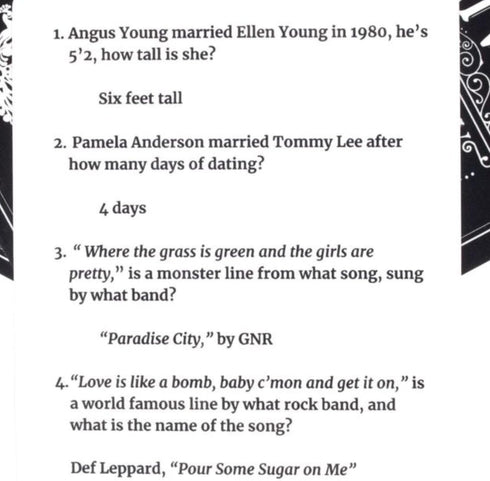 Hard Rock & Hair Band Trivia, Trivia Games for Adults, 80's Rock Music Trivia, Monsters of Rock Trivia, Travel Trivia Card Game, Music Trivia Card...