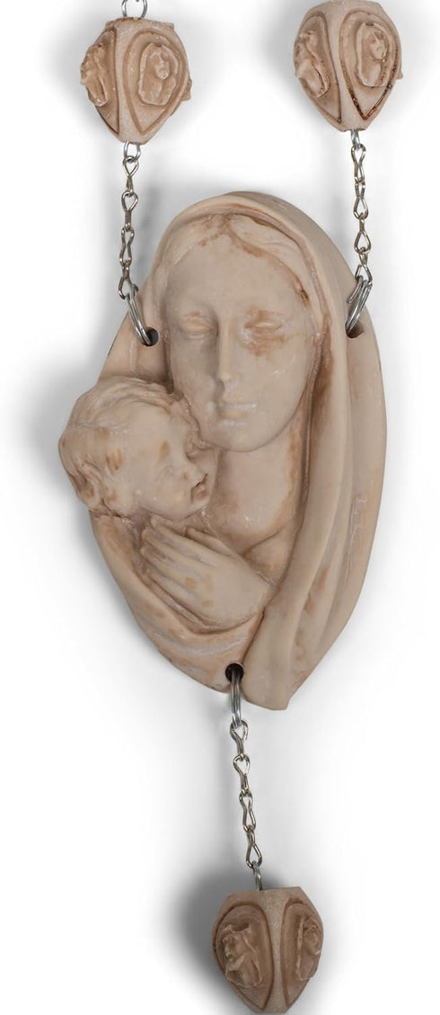 Virgin Mary and Jesus Carved Beads Design 65 Inch Alabasterite Decorative Wall Rosary...