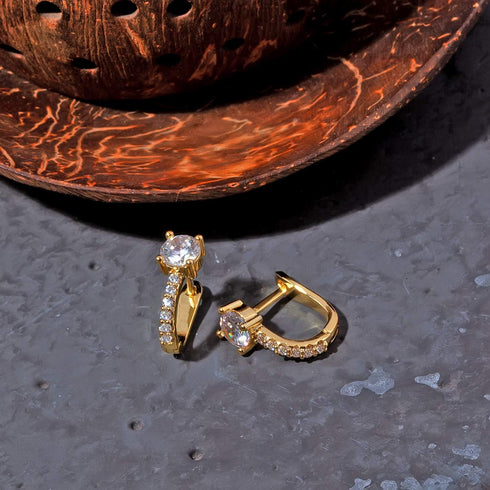 PAVOI 14K Gold Plated 925 Sterling Silver Post Cubic Zirconia Huggie Earrings | Small Gold Hoop Earrings for Women | CZ Stud Cuff Earring...