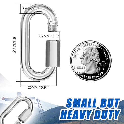 KINLINK 15PCS M5 3/16 Quick Link Chain Connector, 304 Stainless Steel carabiner, Small Locking Carabiner Clips Heavy Duty Chain Link Connector for...