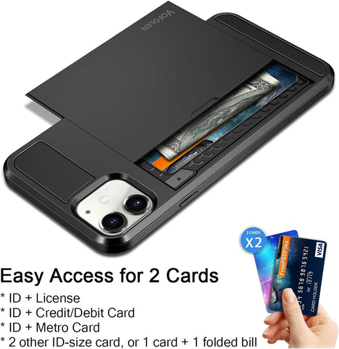 Vofolen Compatible with iPhone 12 Case 5G Wallet Cover Credit Card Holder Slot Sliding Back Pocket Anti-Scratch Dual Layer Protective Compatible w...