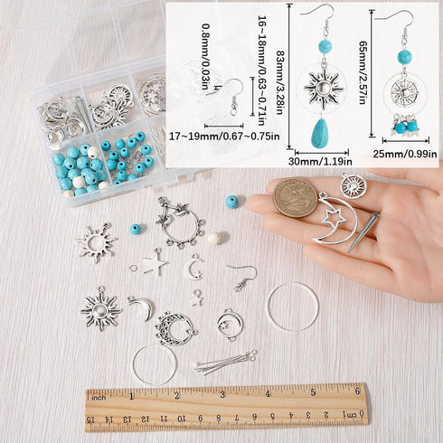 SUNNYCLUE 1 Box DIY 10 Pairs Bohemian Style Moon Charms Sun Star Charm Women Dangle Earrings Making Kit Antique Silver Chandelier Connector Charm ...