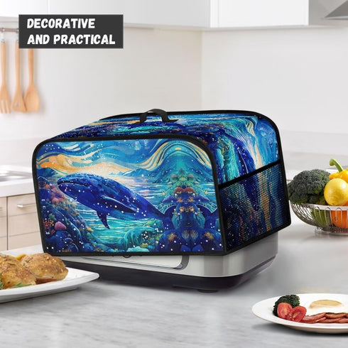 Dolphin Galaxy Slow Cooker Cover Portable Dust Covers with Side Pocket for Cook Accessories Small Kitchen Appliance Protector...