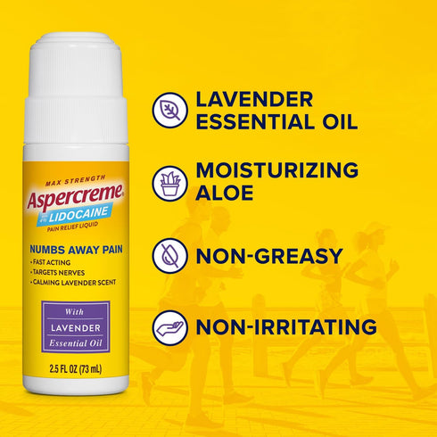 Aspercreme Essential Oils Lidocaine Pain Relief with No-Mess Roll-On Applicator, Max-Strength Lidocaine Numbs Away Nerve Pain, Moisturizing Aloe H...