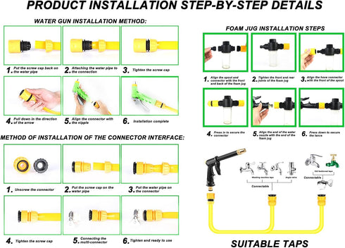 Garden Hose Nozzle with 4 Patterns, Soap Dispenser & Quick Connectors, Plastic High Pressure Washer Gun, Water Hose Nozzle Sprayer Heavy Duty, Spr...