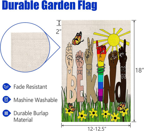 Be Kind Garden Flag Spring Summer Flower Small Yard Flag for Outside Decor Burlap LGBT Garden Banner 12x18 Inch Double Sided HYQ-225...