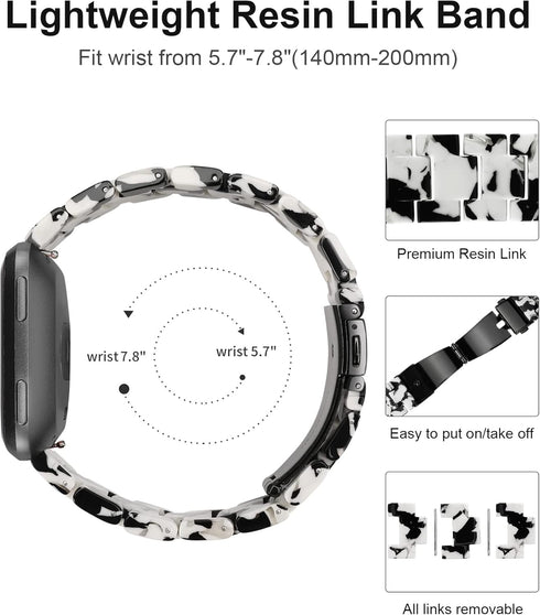 Wearlizer Resin Band Compatible with Fitbit Versa/Versa 2, Lightweight Bracelet Replacement Wristband Strap for Women Men, White Black Flower...