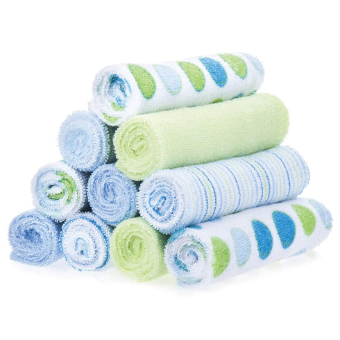 Spasilk Washcloth Wipes Set for Newborn Boys and Girls, Soft Terry Washcloth Set, Pack of 10, Blue Dots...