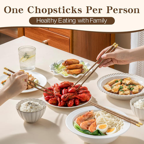 Chopsticks Reusable, Wooden Lucky Chopsticks Non-Slip, Chop Sticks Dishwasher Safe, Chinese Round Cooking Chopsticks for Sushi, Pasta, Asian Cuisi...
