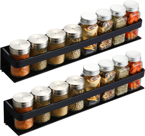 KES Spice Rack Organizer Kitchen Spice Rack Seasoning Organizer 16 Inch Aluminum Spice Holder Wall Mount Anodized Black 2 Pack, KSR401S40-BK-P2...
