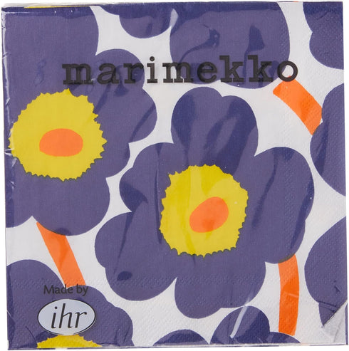 IHR Ideal Home Range Cocktail Napkins Marimekko Disposable 3-Ply Paper Party Napkin Pack, 5" x 5", Unikko Dark Blue, 20-Count...
