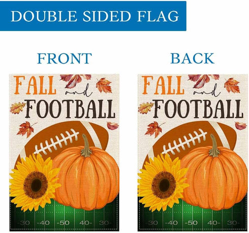 Fall Football Garden Flag 12x18 Inch Double Sided Pumpkin Outdoor Fall Football Party Decorations Sign Autumn Farmhouse Small Burlap Garden Flags ...