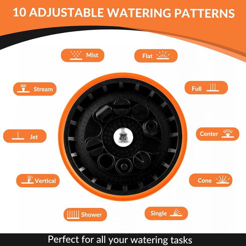 Garden Hose Sprayer Nozzle - Water Hose Nozzle with 10 Adjustable Spray Patterns Heavy Duty, Thumb Control On Off Valve, High Pressure Hose Spraye...