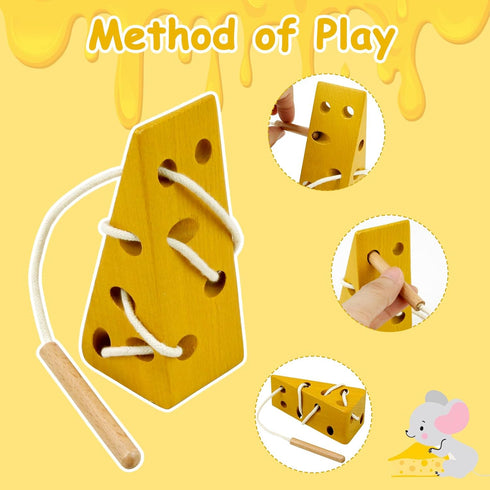 Early Development Toys Wooden Lacing Toys, Montessori Activity Kids Cheese Toys, Children Learning Educational Wood Block Puzzles Toy for Toddlers...