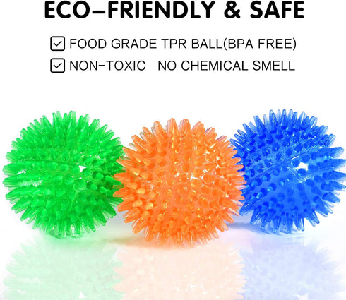 SHARLOVY Squeaky Balls for Dogs Small, Fetch Balls for Dogs Rubber 3 Pack Bright Colors TPR Puppy Toys Dog Toy Balls Dog Squeaky Toys Spike Ball D...
