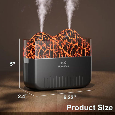 Volcano Humidifier, 400ml Double Mist USB Personal Desktop Humidifier for RV, Office, Bedroom etc. Auto Shut-Off, 2 Mist Modes, Super Quiet - Blac...