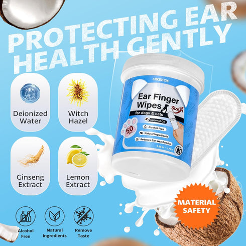 OBSEDE Dog Ear Wipes - Wider Ear Finger Cleaner Grooming Kit Care for Dogs and Cats Regular Soothing Odor Control Reduce Dirt Wax Build Up Pet Sup...