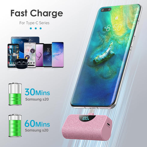 USB-C Portable Charger Power Bank 5200mAh,Ultra Compact LCD Display Battery Pack Backup Charger Compatible with iPhone 15/15 Plus/15 Pro/15 Pro Ma...