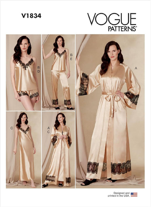 Vogue Misses' Loose-Fitting Robe, Belt, Camisole, Slip, Shorts and Pants Sewing Pattern Kit, Code V1834, Sizes 16-18-20-22-24, Multicolor...