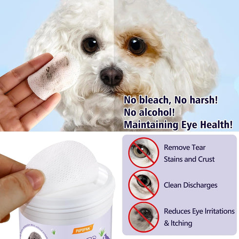 Dog Eye Wipes, 130 Count Universal Cat and Dog Tear Stain Remover Wipes, Hypoallergenic Natural Grooming Wipes for Pets Eyes Ears Nose...