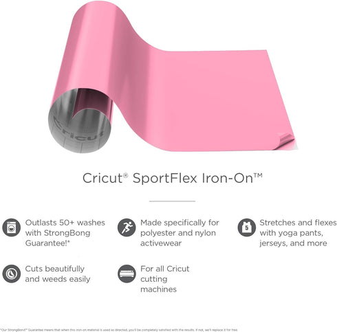 Cricut SportFlex Iron On Vinyl - Light Pink (12' x 24'), HTV Heat Transfer Vinyl for Sportswear (Polyester & Nylon)...