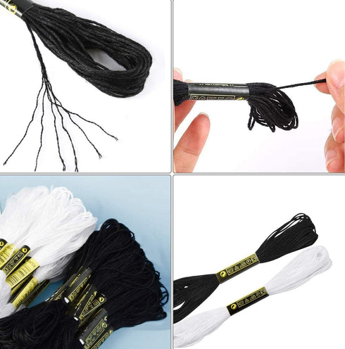Embroidery Floss,13 Skeins White & 13 Skeins Black Embroidery Threads for Cross Stitch,Friendship Bracelets String,and DIY Art Craft,with 10 PCS F...