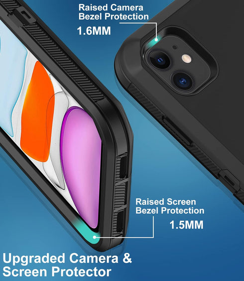 for iPhone 11 Case, with Built in Screen Protector Heavy Duty Drop Protection, Full Body Rugged Shockproof Dust Proof 3- Layer Tough Protective Ph...