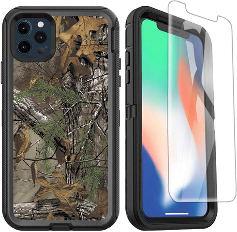 Compatible for iPhone 12 Case iPhone 12 Pro Case with Screen Protector,3-Layer Full Body Shockproof Rugged Heavy Duty Camo Protective Case for Men...