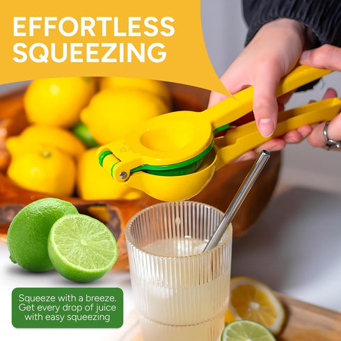 2-in-1 Lemon Squeezer – Effortless Max Juice Extraction, Lemon Lime Squeezer Juicer, Citrus Juicer Metal Handheld, Yellow/Green Squeezer for Lemon...