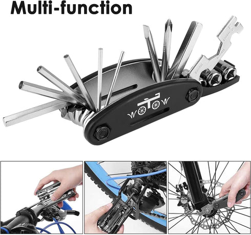 WOTOW Bike Repair Tool Kit - 16 in 1 Bicycle Multitool Portable Mountain Bike Tool Cycling Maintenance, Bike Hex Key Wrench & Bike Tube Patch Kit ...