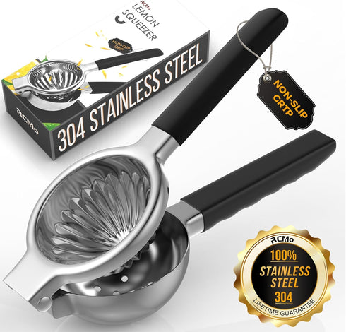 Stainless Steel Lemon Squeezer - Metal Citrus Juicer - Lime Lemon and Fruit Juicer with Silicone Handles - Large Manual Citrus Press Juicer - Hand...