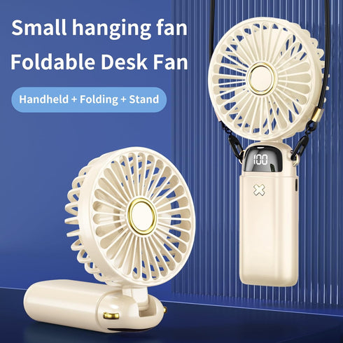Portable Fan, Mini Handheld Personal Fan 4000mAh Rechargeable Battery Operated Desk Fan with Base, LED Display,5 Speeds Cooling Fan for Travel Cam...