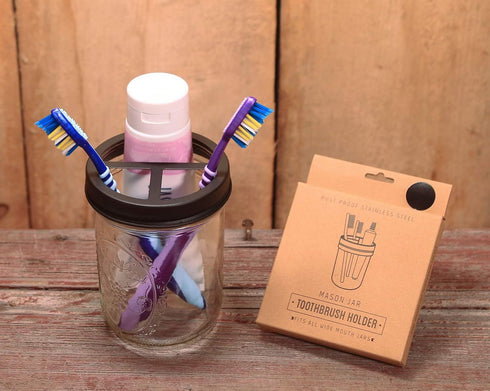 Jarmazing Products Mason Jar Toothbrush Holder – Black – with 16 Ounce Ball Mason Jar – Made from Rust-Proof Stainless Steel...