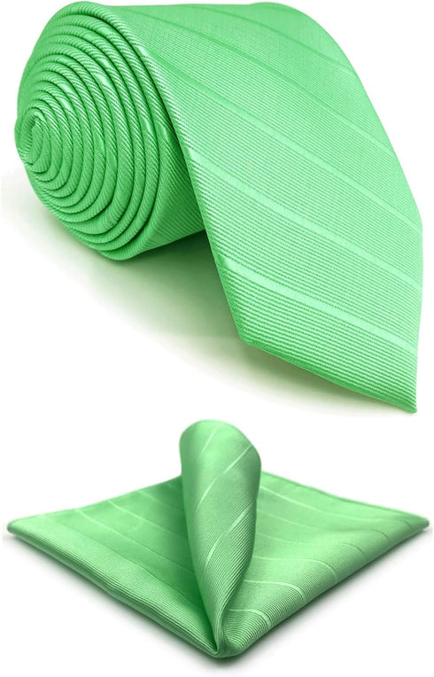 S&W SHLAX&WING Mens Necktie Set Solid Color Mint Green Ties and Pocket Square Sets Skinny Slim...