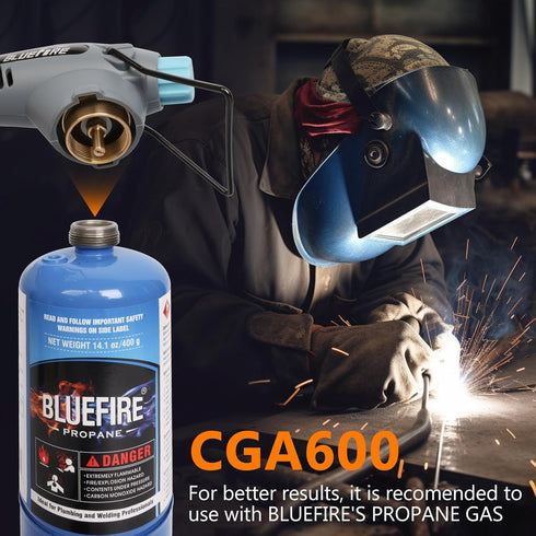 BLUEFIRE Handy Cyclone Torch Head Portable Brass Gas Torch Manual Ignite Fuel by MAPP MAP PRO Propane Gas Cylinder for Soldering Welding Plumbing ...