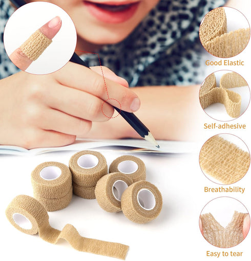 12pc-1 Inch Wide Skin Colour Elastic Self- Adhesive Bandage Finger Tape?Wrap Bandages, for Wrist and Ankle Sprains & Swelling...
