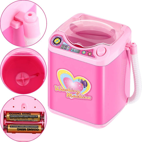 Mini Toy Washing Machine Makeup Brush Cleaner Plastic Electric Automatic Washing Machine Sponge Cleaning Toy for Girls Ladies...