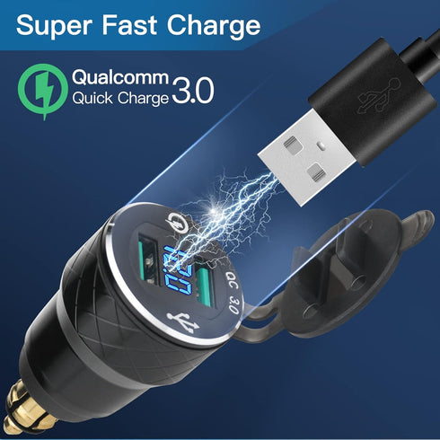 Motorcycle Power Adapter DIN Hella Plug to Dual Quick Charge 3.0 USB Charger Compatible with BMW Triumph Tiger Ducati Motorcycle...