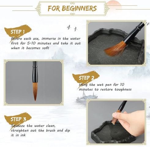 10Pcs Chinese Calligraphy Brushes Set, Painting Writing Watercolor Brushes, Kanji Japanese Sumi Drawing Brushes with Roll-up Bamboo Holder...