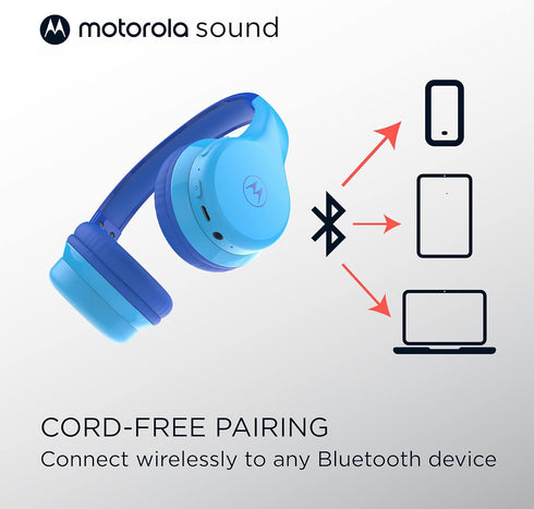 Motorola Sound JR300 Bluetooth Wireless Toddler Headphones with Microphone - Foldable Over Ear Kids Bluetooth Headphones with Safe Volume Limit 85...