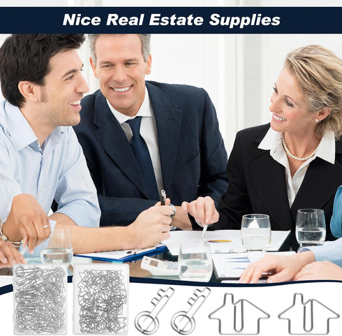 102 Pack Clips Office Supplies 50 Pcs House Shaped Paper Clips 50 Pcs Key Shaped Wire Paper Clip with 2 Pcs Clear Storage Box for Agent Office Hom...