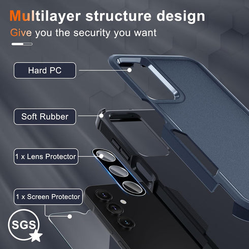 for Samsung Galaxy A15 5G Case, Full Body Heavy Duty Rugged Shockproof Protective Phone Cover with Lanyard Strap, Tempered Glass Screen Protector ...